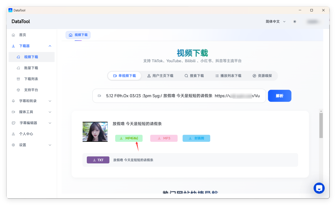 DataTool下载神器,支持4K画质!国内外视频平台无水印下载!-极客资源站